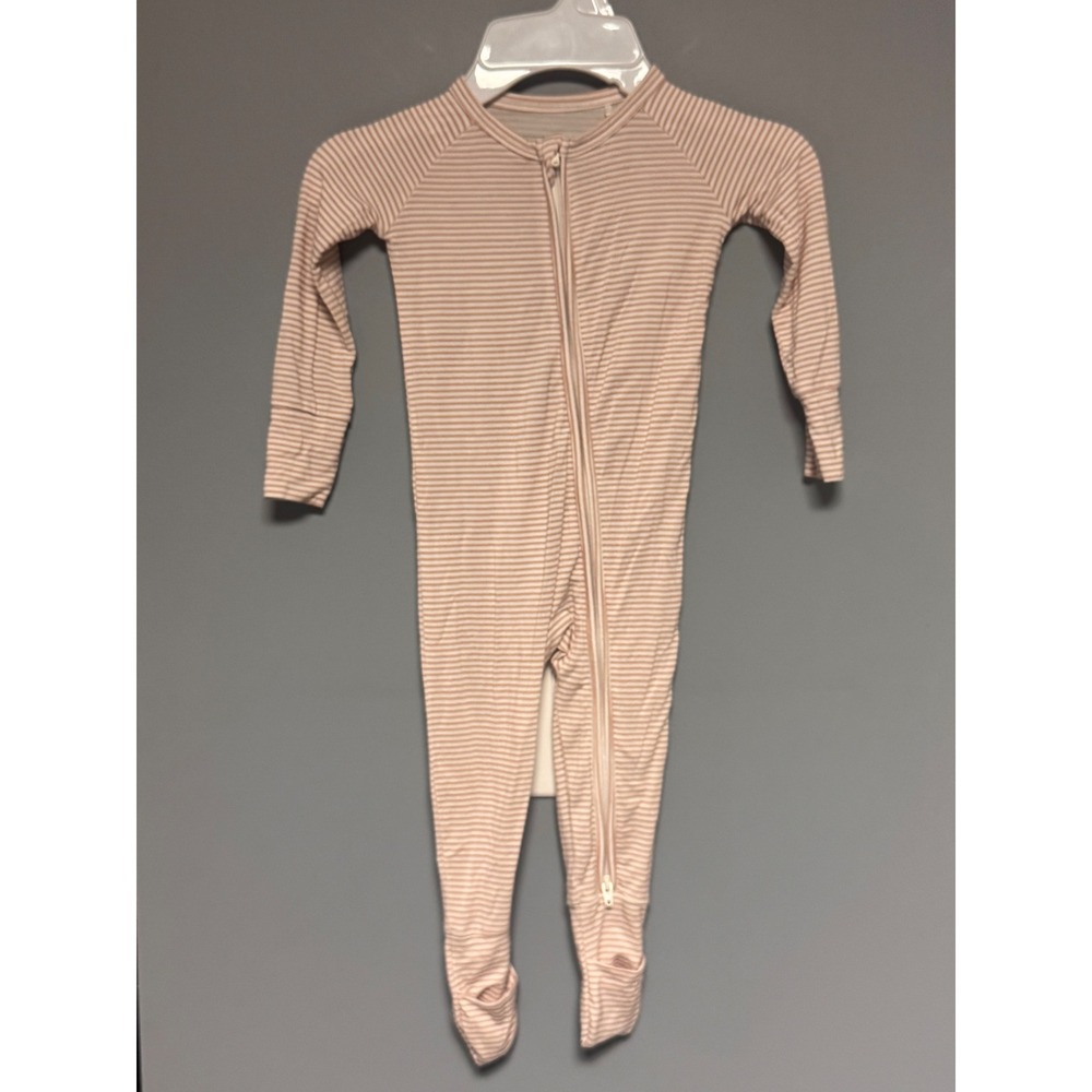 Motette Bamboo Viscose Striped Two Way Zip Footed Sleeper Tan White 12-18 Months